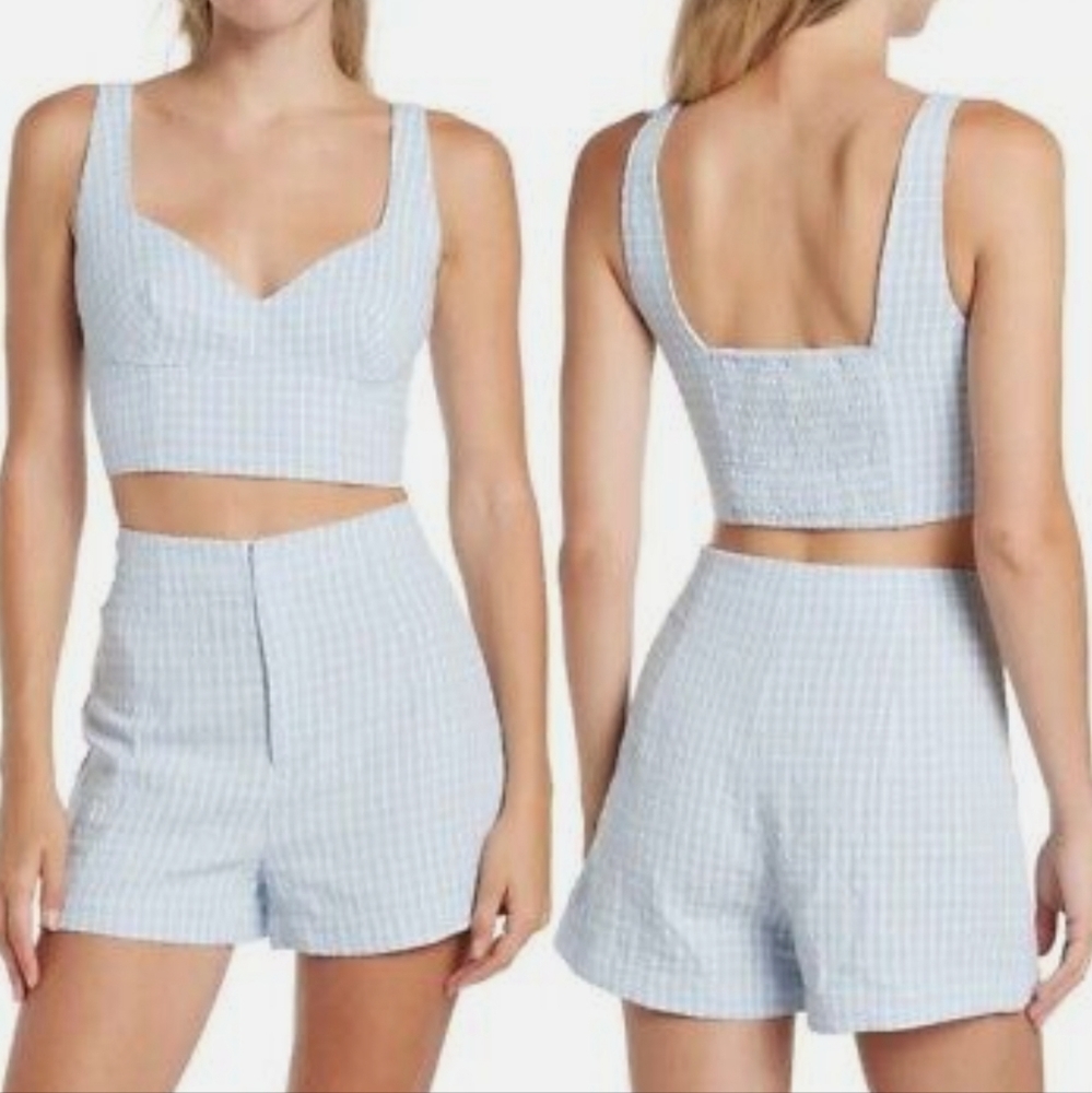 Elodie Light Blue Checkered Crop Top